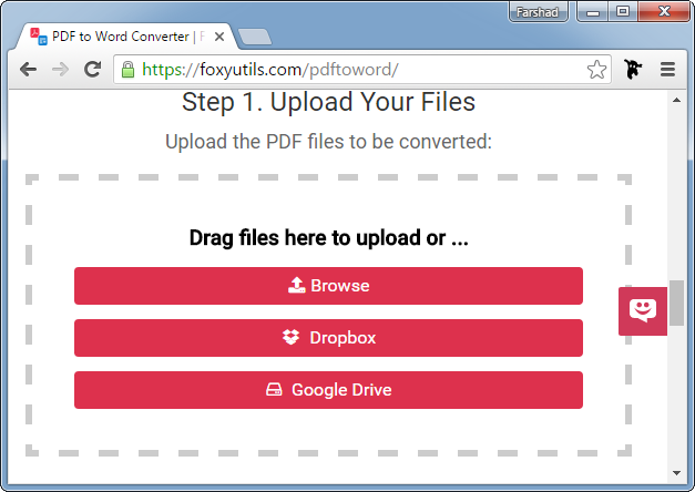 Upload PDF file to convert