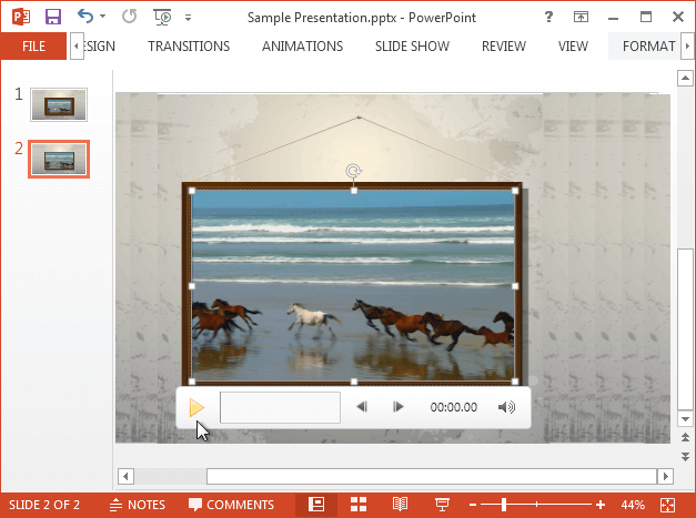 Video playing on top of picture frame in PowerPoint