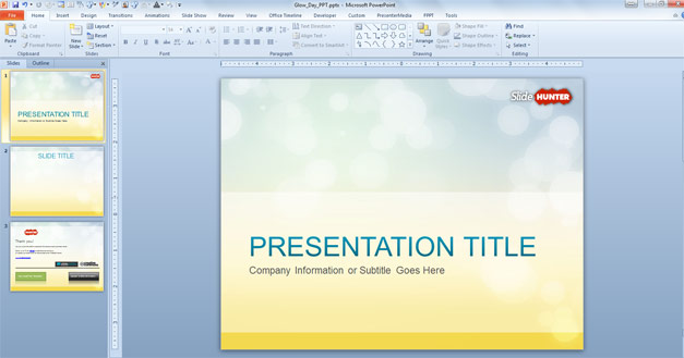 Free abstract PowerPoint template with glow effect and yellow tones in the background