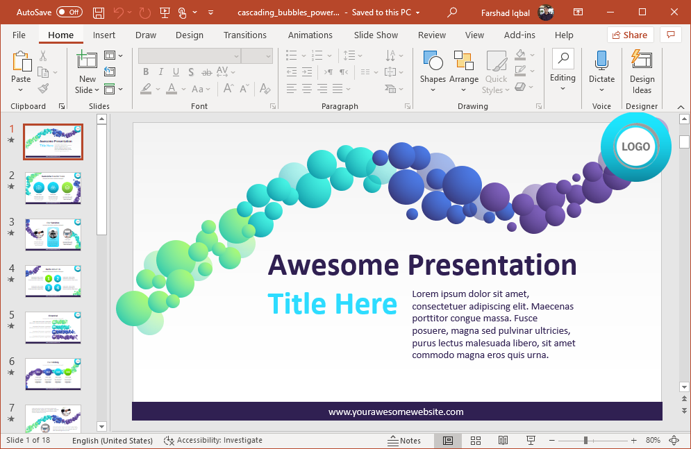 animated cascading bubbles powerpoint template