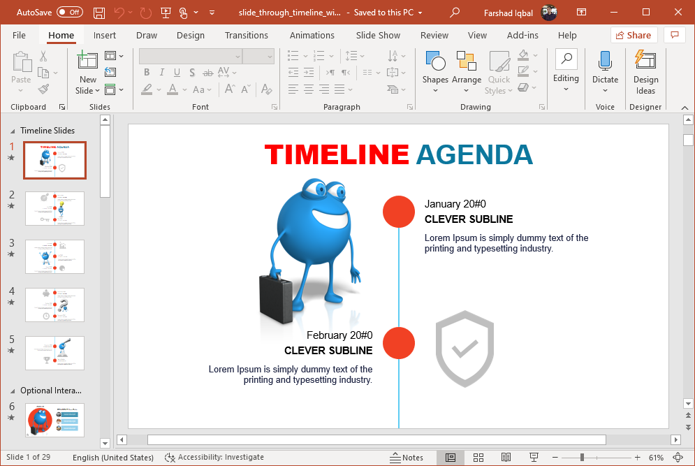 animated slide through character timeline powerpoint template