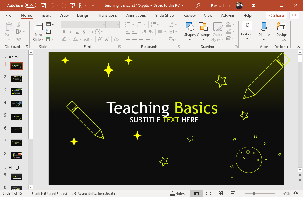 Animated teaching basics PowerPoint template