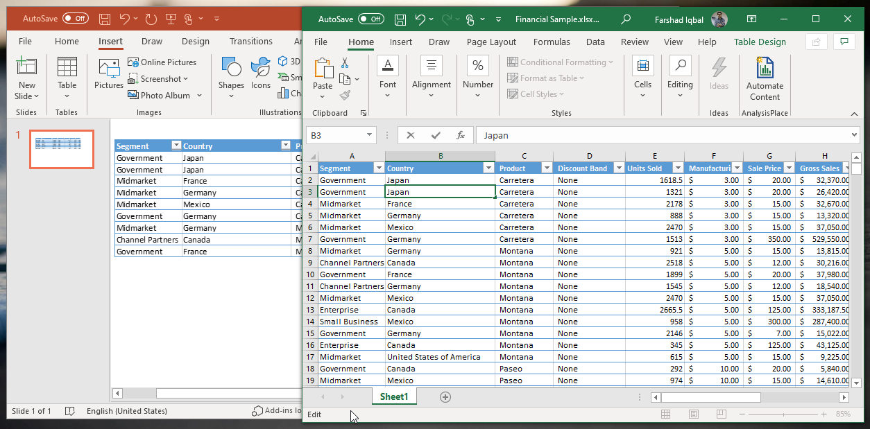 automatically update excel data in powerpoint