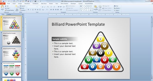 15 Billiard Colorful Balls in a PowerPoint Presentation Template