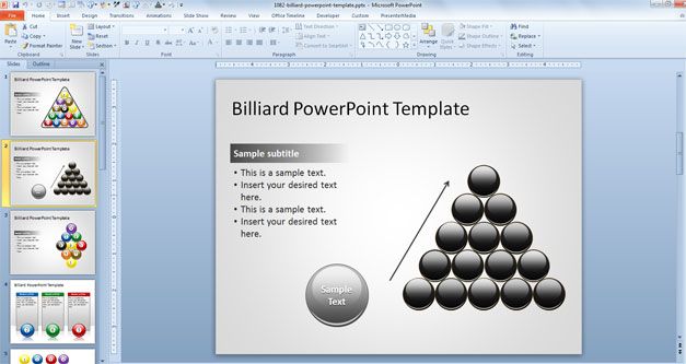 15 Black Billiard Balls in a PowerPoint Template