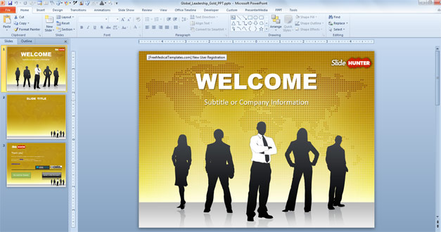 Free business PPT template with gold background design