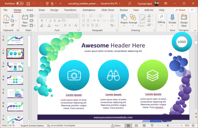 Animated Cascading Bubbles PowerPoint Template