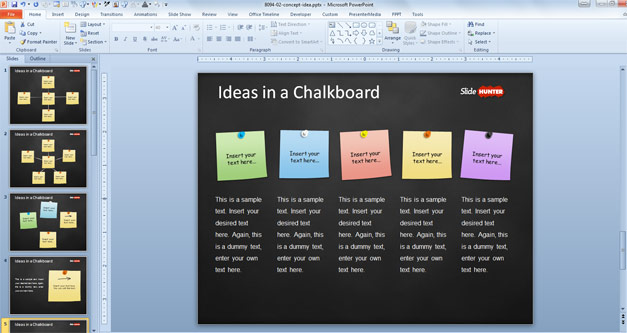 PowerPoint template with sticky notes in the slide design