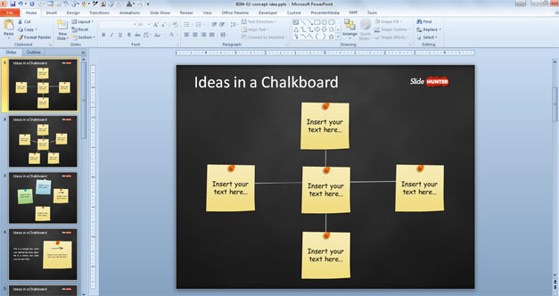 PowerPoint template with sticky notes in a PowerPoint blackboard