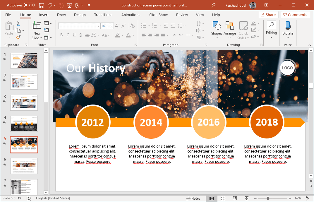 construction timeline for powerpoint