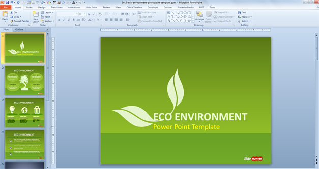 Cover image used for Green Sustainability PowerPoint Template with Green Leaves and Green background