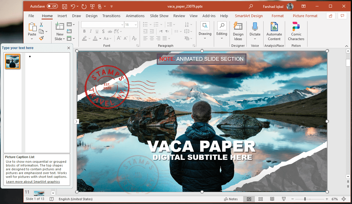 editable vacation postcard slide design