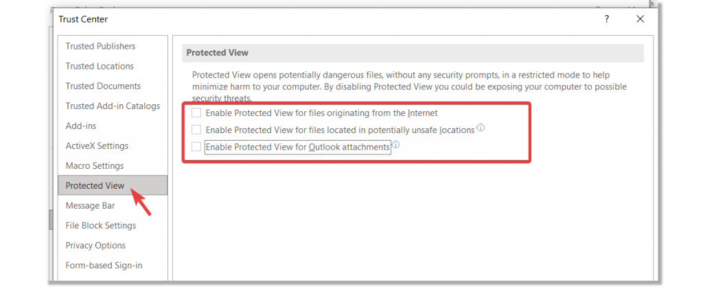 disable protected view microsoft word