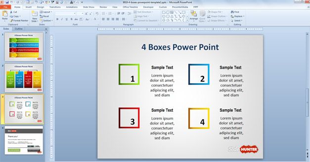 Four boxes diagram in PowerPoin