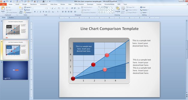 Line chart PowerPoint template with example of comparison design
