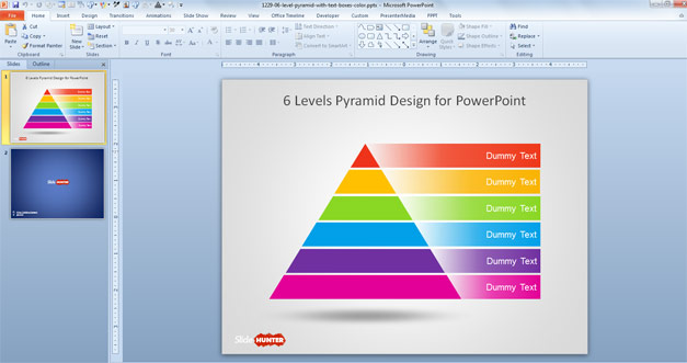 Free six level pyramid diagram design for PowerPoint with colors