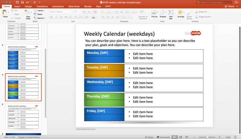 Free weekly calendar template for PowerPoint