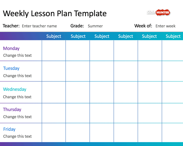 Weekly Lesson Plan Template for PowerPoint