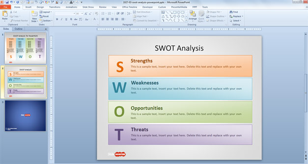 SWOT Analysis Matrix with Horizontal Layout and SWOT letters