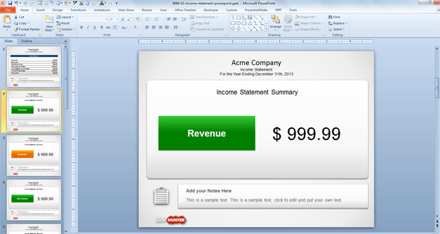 Income Statement Template for PowerPoint - Revenue Slide Design