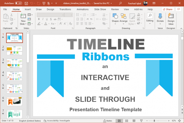 Interactive Timeline Ribbons PowerPoint Template