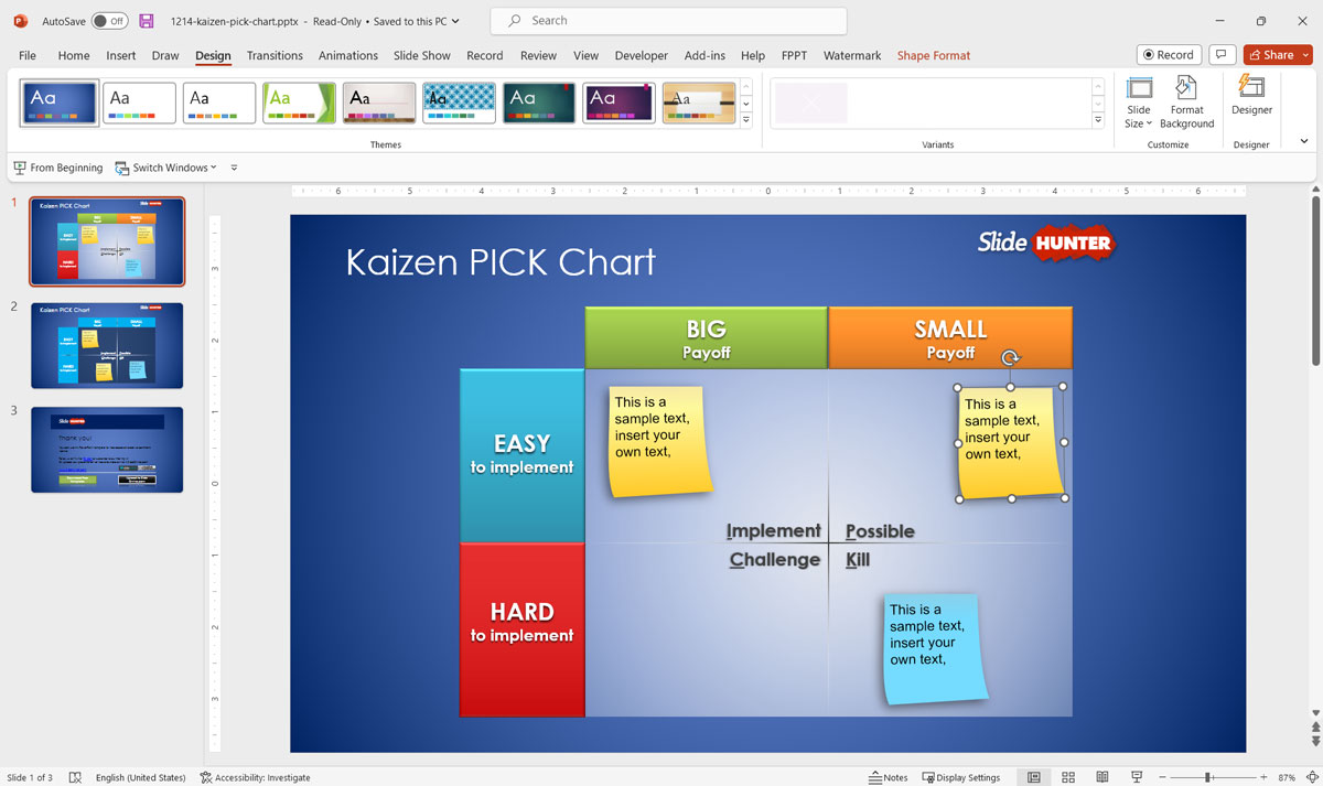 Kaizen PICK Chart Template for PowerPoint