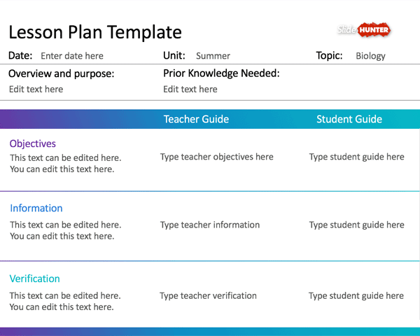 Simple Lesson Plan Template for PowerPoint