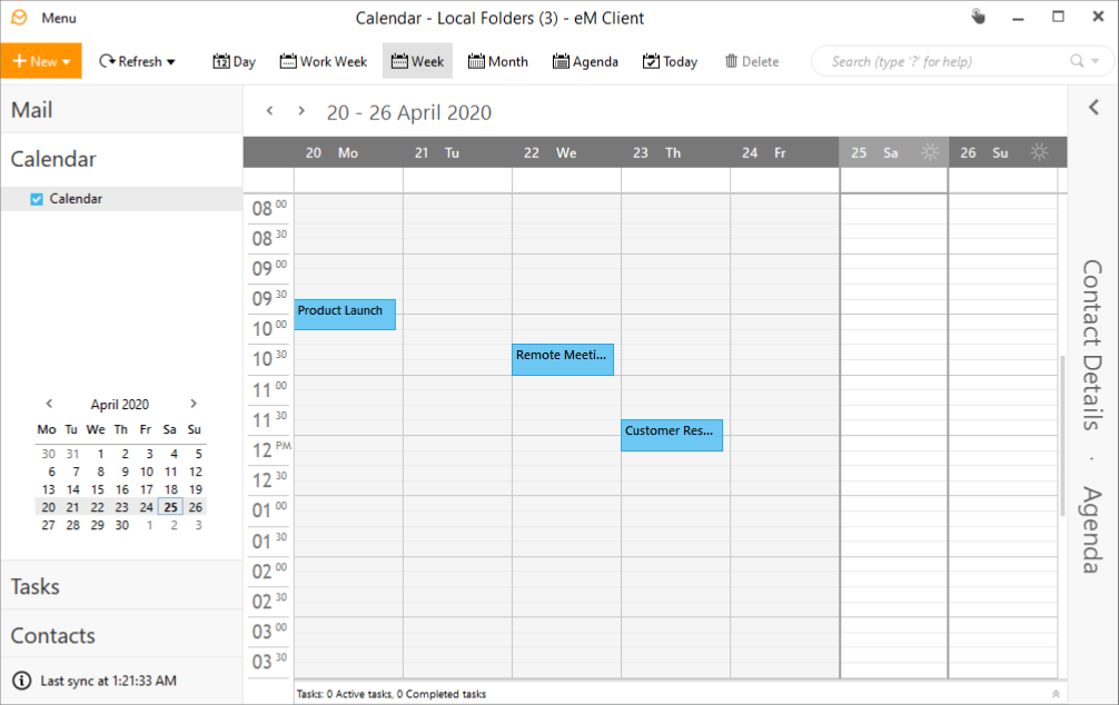 manage calendars and tasks in em client