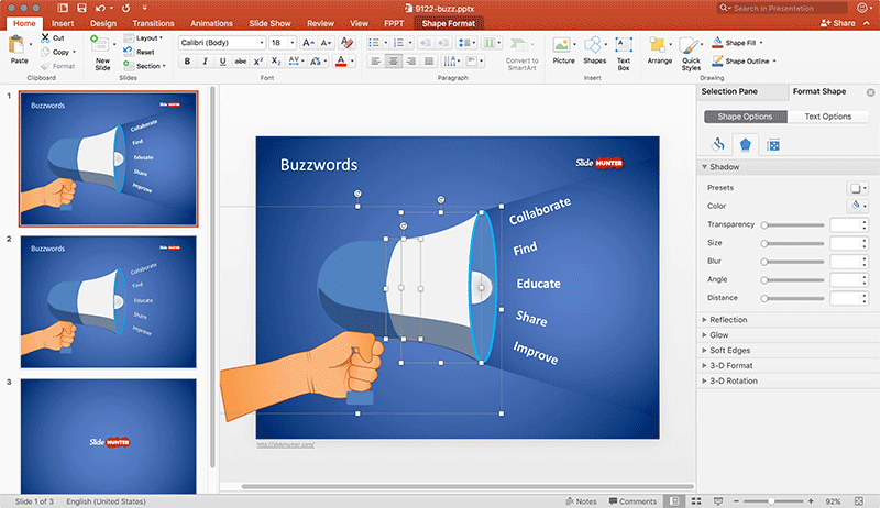 Example of Buzzword Slide in PowerPoint with editable Megaphone