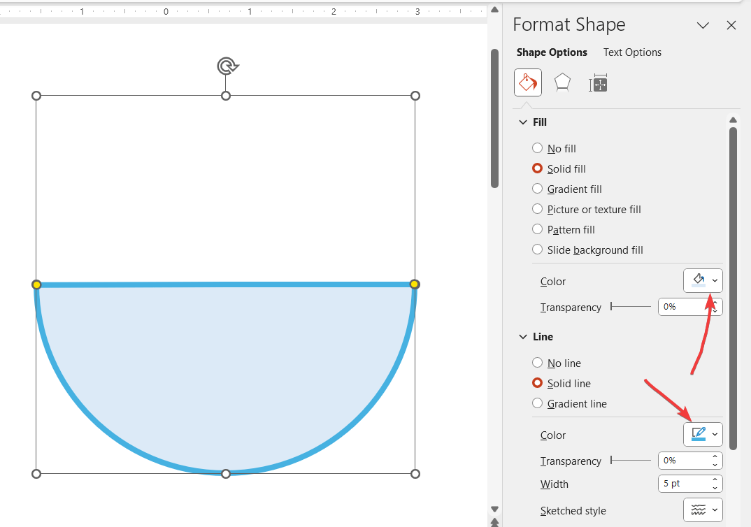 Customize a half circle shape in PowerPoint