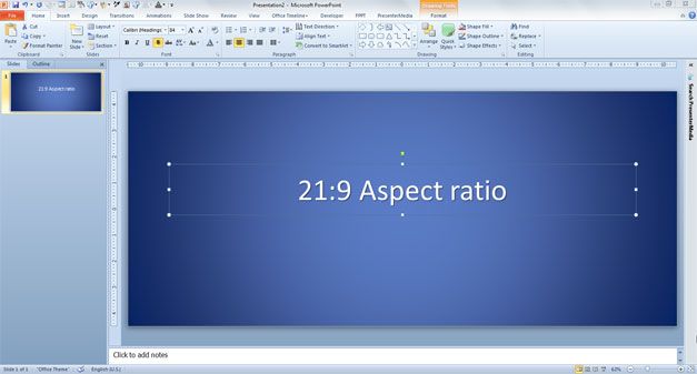 21:9 Aspect Ratio in PowerPoint presentations