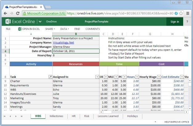 Free Project Tracking Template for Excel Online - Screenshot showing an Excel spreadsheet with a Gantt chart.