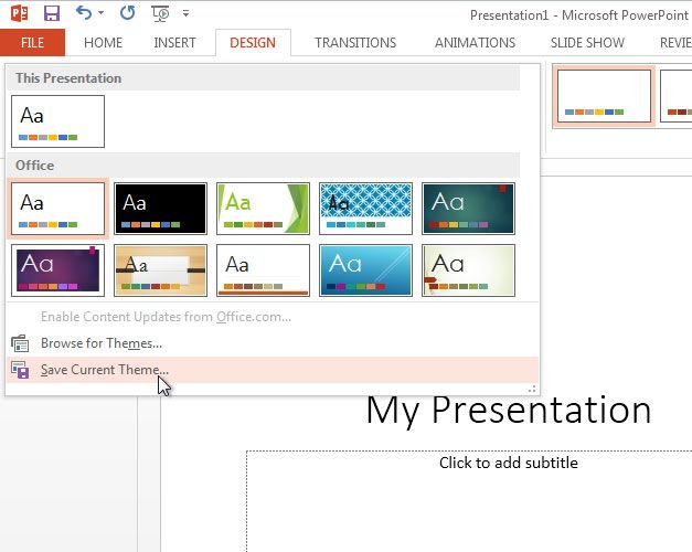 save theme powerpoint 2013