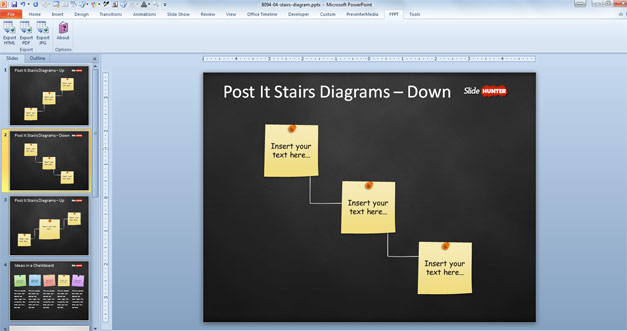 Free Stairs PowerPoint template with sticky notes