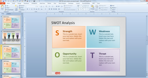 SWOT PPT template slide design with editable SWOT matrix