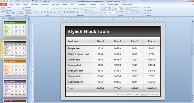 table template design powerpoint