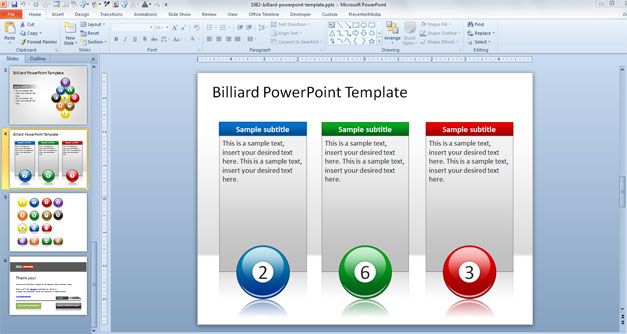 Three Columns for PowerPoint with Billiard Balls