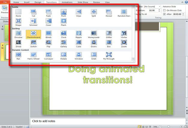 Using transitions in PowerPoint