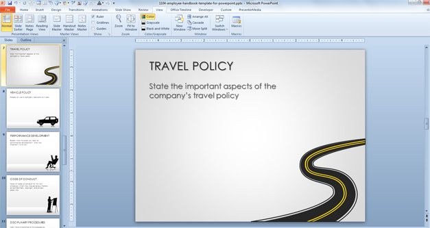 Free Travel Policy Slide Design with Employee Handbook Template