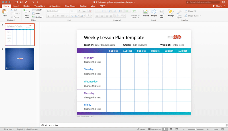 Free Weekly Lesson Plan Template for PowerPoint